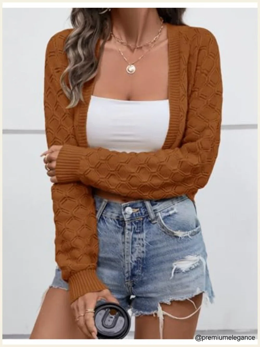 Womens Cropped Cardigan Bolero Shrug Knit Open Front Long Sleeve Sweater